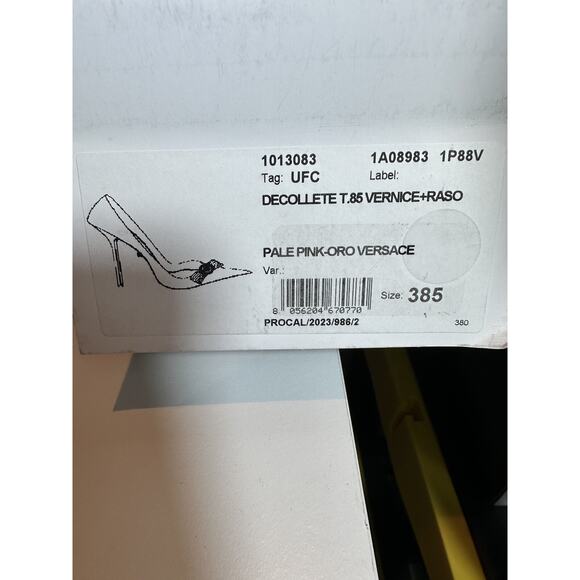 Authentic Versace Pink Patent Leather Pointed Toe Heels Medusa Size 38.5 - Picture 12 of 12